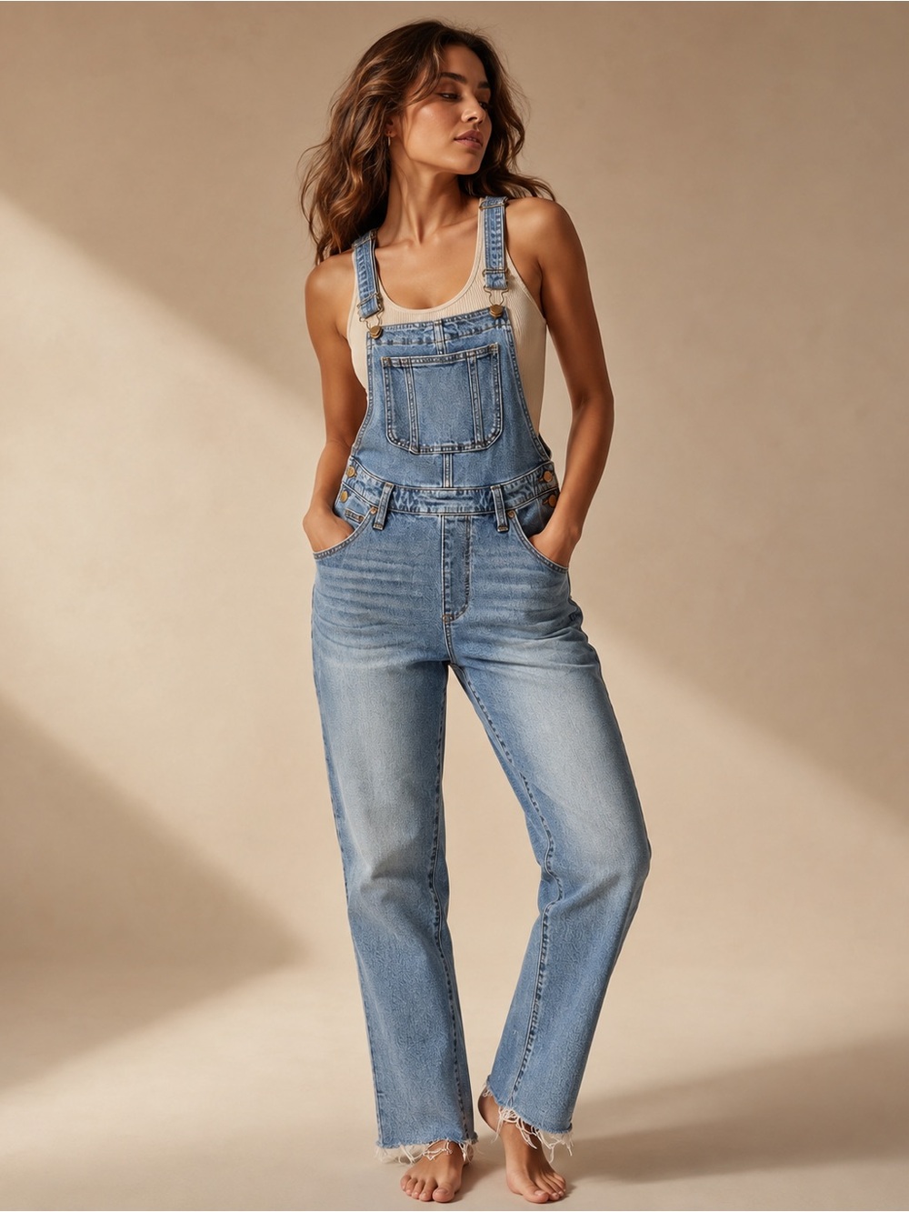 Universal Thread Goods Co Denim Overalls 4/27R Light Wash Frayed Hem